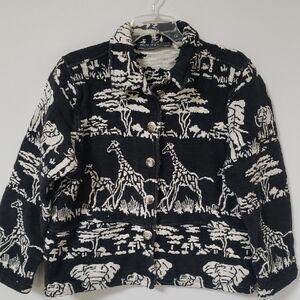 New Identity Coat Womens XL Safari Print 100% Cotton Giraffes Elephants